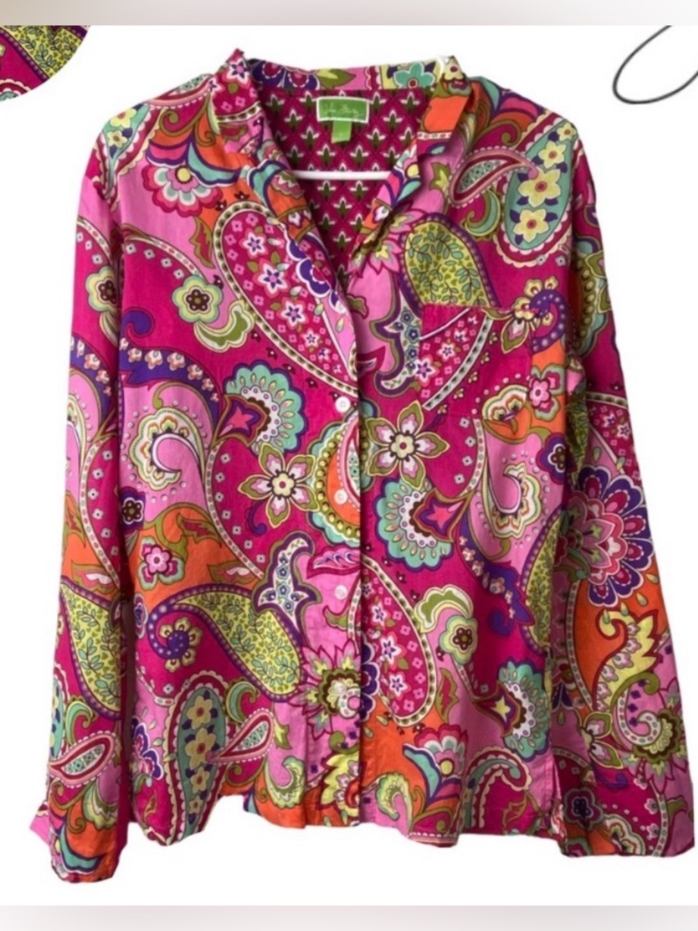 Vera Bradley Hot Pink Multicolor Paisley Blouse - Picture 2 of 4